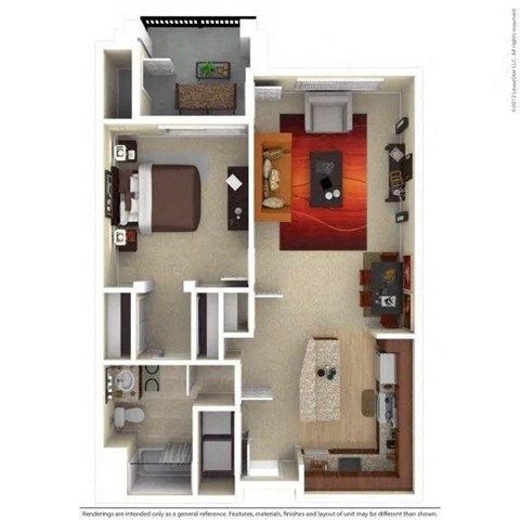 Floor plan for 1 bed, 1 bath, 801 sqft